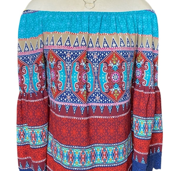 Soulmates Vibrant Patterned Off-Shoulder Blouse - Picture 3 of 13